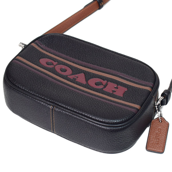 画像: 【COACH】コーチ レザー ロゴ ストライプ ミニ ジェイミー カメラバッグ クロスボディー ショルダーバッグ ブラック×サドル（日本未発売）