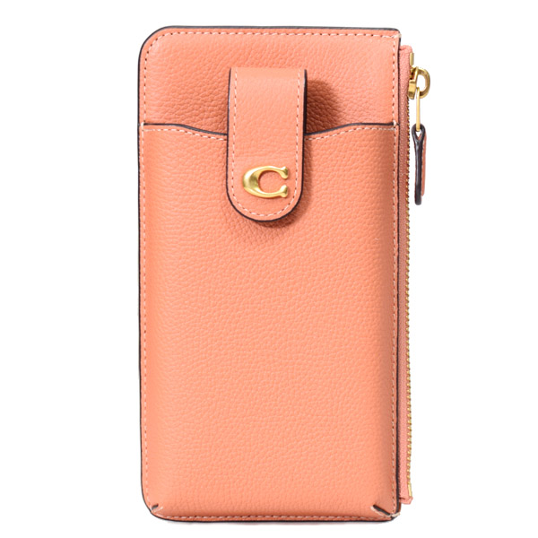 画像1: 【COACH】コーチ レザー エッセンシャル フォン iPhone スマホ ポーチ ロゴ ウォレット 長財布 フェイディドオレンジ〔日本未発売〕 (1)