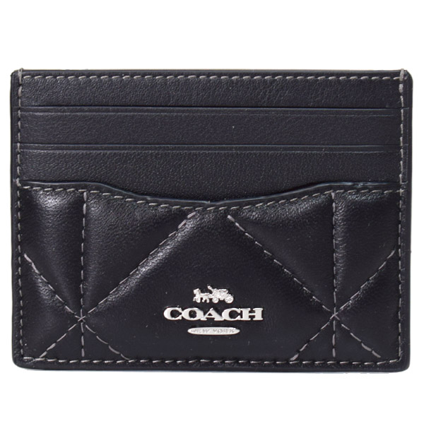 画像1: 【COACH】コーチ レザー ダイヤモンド キルティング ロゴ スリム ID パスケース カードケース  定期入れ 名刺入れ ブラック×バッドランズ（日本未発売） (1)