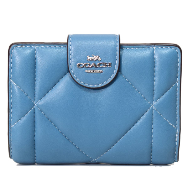 画像1: 【COACH】コーチ レザー パフィー キルティング ロゴ ミディアム コーナー ジップ ウォレット 二つ折り財布 ライトミスト（日本未発売） (1)