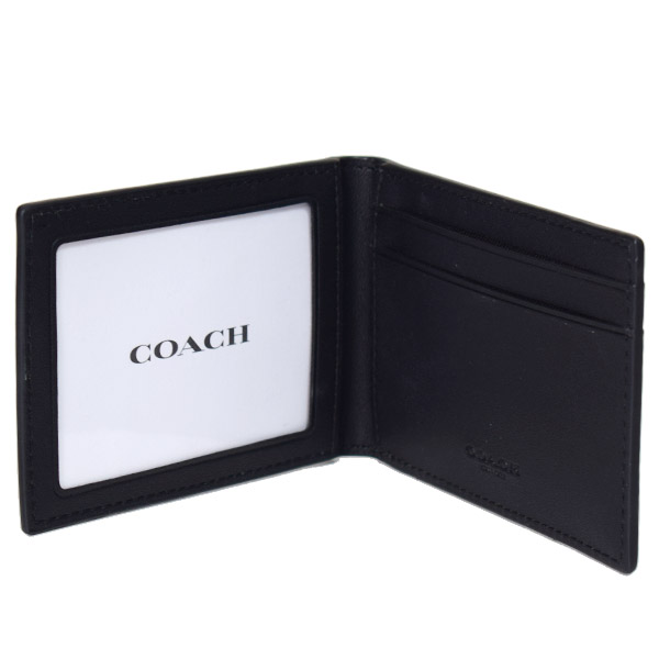 画像: 【COACH】コーチ コーティングキャンバス レザー シグネチャー カードケース カードホルダー 二つ折り ID パスケース 定期入れ チャコール×ブラック（日本未発売）