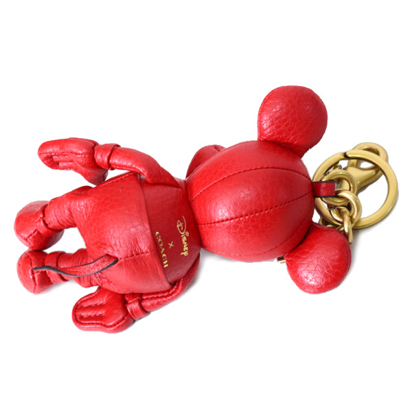 画像: 【COACH】コーチ ディズニー ミッキーマウス コラボ ペブルレザー キーリング バッグチャーム キーホルダー エレクトリックレッド（日本未発売）