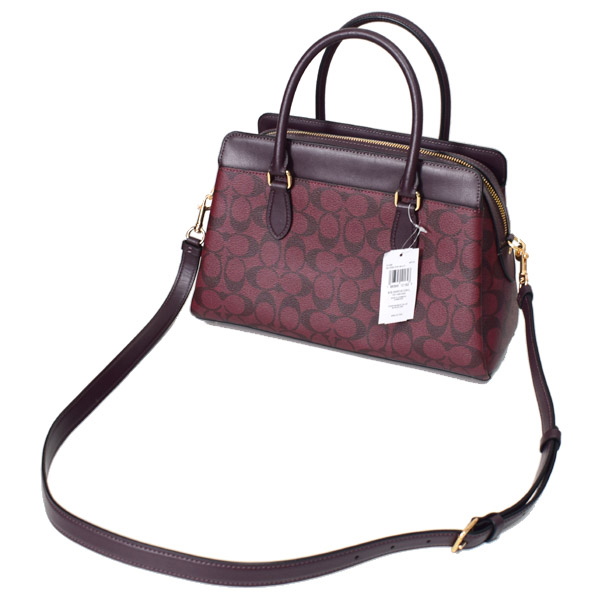 画像: 【COACH】コーチ コーティングキャンバス スムースレザー シグネチャー ダーシー キャリーオール 2WAY ショルダー ハンドバッグ オックスブラッドマルチ（日本未発売）