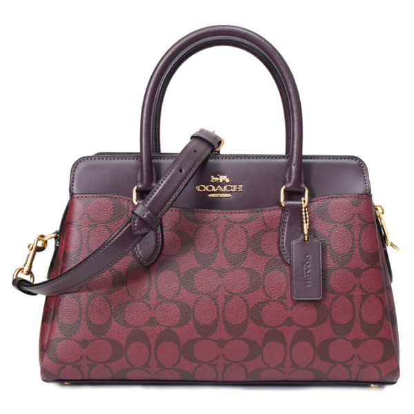 画像1: 【COACH】コーチ コーティングキャンバス スムースレザー シグネチャー ダーシー キャリーオール 2WAY ショルダー ハンドバッグ オックスブラッドマルチ（日本未発売） (1)