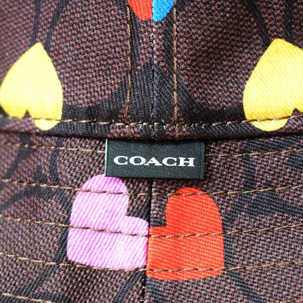 画像: 【COACH】コーチ コットン シグネチャー ハート ラブ プリント バケットハット バケハ サファリハット 帽子 チェスナッツマルチ〔日本未発売〕