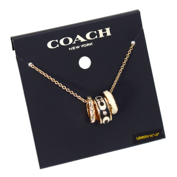 画像: 【COACH】コーチ シグネチャー エナメル ストーン ロンデル リング チャーム ペンダント ネックレス ゴールド×ブラック〔日本未発売〕