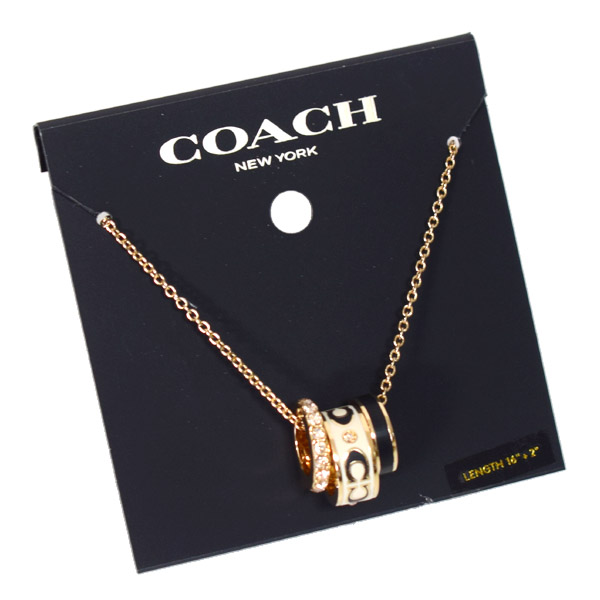 画像: 【COACH】コーチ シグネチャー エナメル ストーン ロンデル リング チャーム ペンダント ネックレス ゴールド×ホワイト〔日本未発売〕