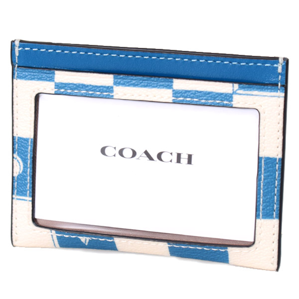 画像: 【COACH】コーチ コーティングキャンバス レザー チェッカーボード プリント ロゴ スリム ID パスケース カードケース  定期入れ 名刺入れ ブルージェイ×チャーク（日本未発売）