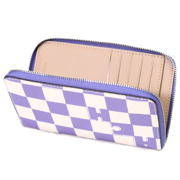 画像: 【COACH】コーチ コーティングキャンバス レザー チェッカーボード プリント ロゴ ミディアム ID ジップ ウォレット 財布 ライトバイオレット×チャーク（日本未発売）