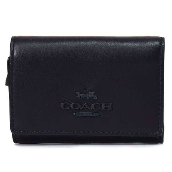 画像1: 【COACH】コーチ スムースレザー スモール ロゴ マイクロ ミニ ウォレット コンパクト 三つ折り財布 ブラック（日本未発売） (1)