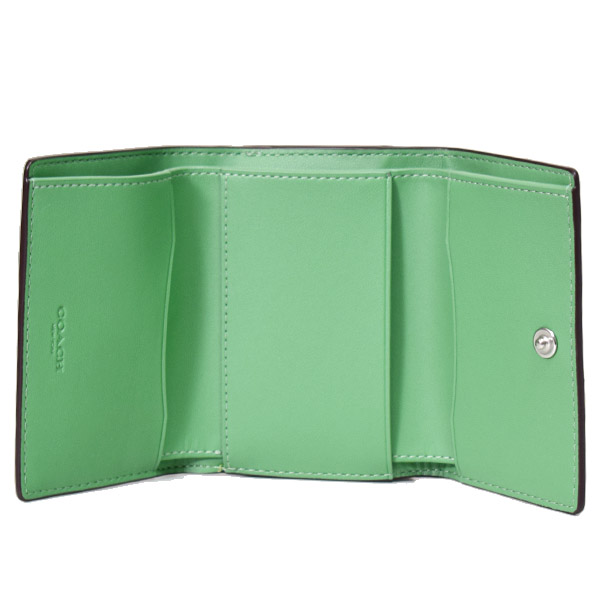 画像: 【COACH】コーチ スムースレザー スモール ロゴ マイクロ ミニ ウォレット コンパクト 三つ折り財布 ソフトグリーン（日本未発売）