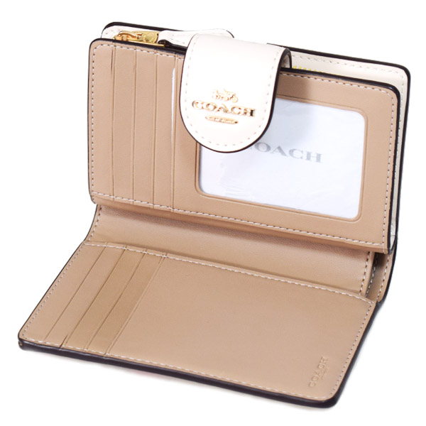 画像: 【COACH】コーチ 財布 花柄 コーティングキャンバス レザー シグネチャー フローラル ミディアム コーナー ジップ ウォレット 二つ折り財布 ライトカーキチャークマルチ（日本未発売）