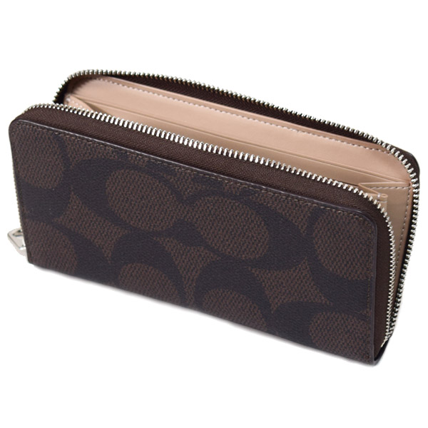 画像: 【COACH】コーチ 長財布 コーティングキャンバス スムースレザー シグネチャー ロゴ リストレット ジップ アラウンド 長財布 ウォルナット×チャーク（日本未発売）