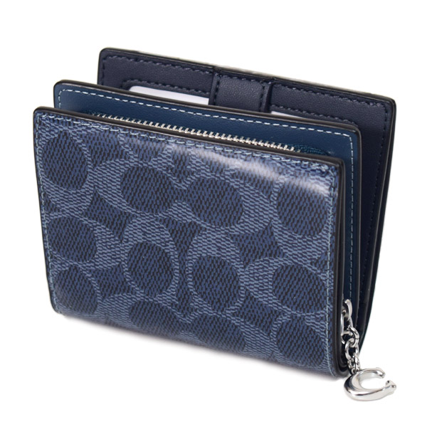 画像: 【COACH】コーチ 財布 パテント コーティングキャンバス シグネチャー ロゴ チャーム コンパクト スナップ ウォレット 二つ折り 財布 ダークデニム（日本未発売）