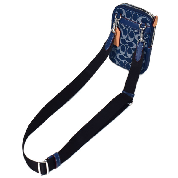 画像: 【COACH】コーチ スマホショルダー デニム レザー シグネチャー エイデン ジップ クロスボディ フォン ポーチ 2way 斜めがけ ショルダーバッグ デニム×ディープブルー（日本未発売）