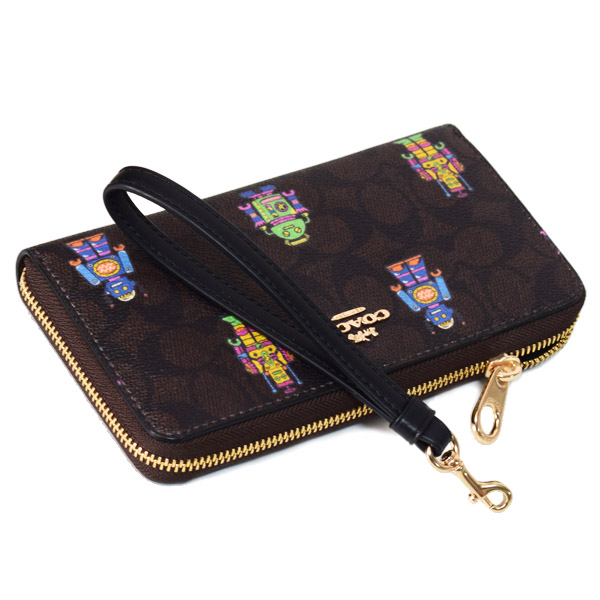 画像: 【COACH】コーチ 長財布 ロボット コーティングキャンバス レザー シグネチャー リストレット ロング ジップ  アラウンド 長財布 ウォルナットマルチ（日本未発売）