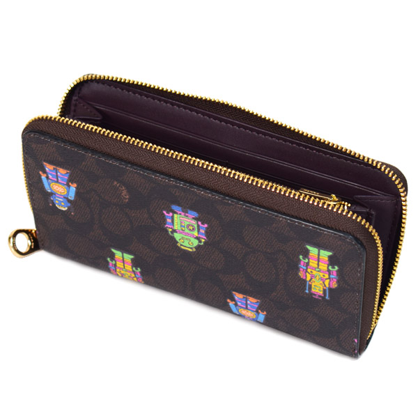 画像: 【COACH】コーチ 長財布 ロボット コーティングキャンバス レザー シグネチャー リストレット ロング ジップ  アラウンド 長財布 ウォルナットマルチ（日本未発売）