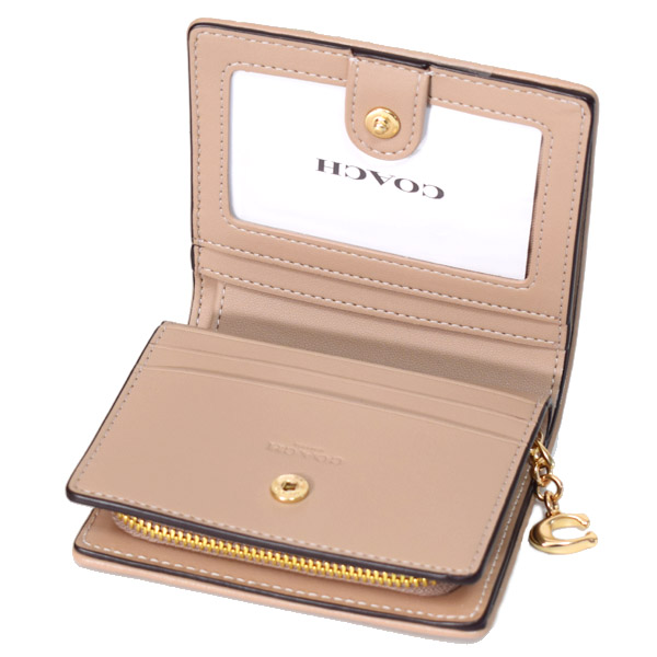 画像: 【COACH】コーチ 財布 キャンバス レザー シグネチャー ロゴ チャーム コンパクト スナップ ウォレット 二つ折り 財布 ダークナチュラルマルチ（日本未発売）