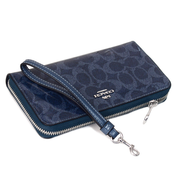 画像: 【COACH】コーチ 長財布 デニム パテント コーティングキャンバス レザー シグネチャー ロゴ リストレット ロング ジップ アラウンド 長財布 ダークデニム（日本未発売）