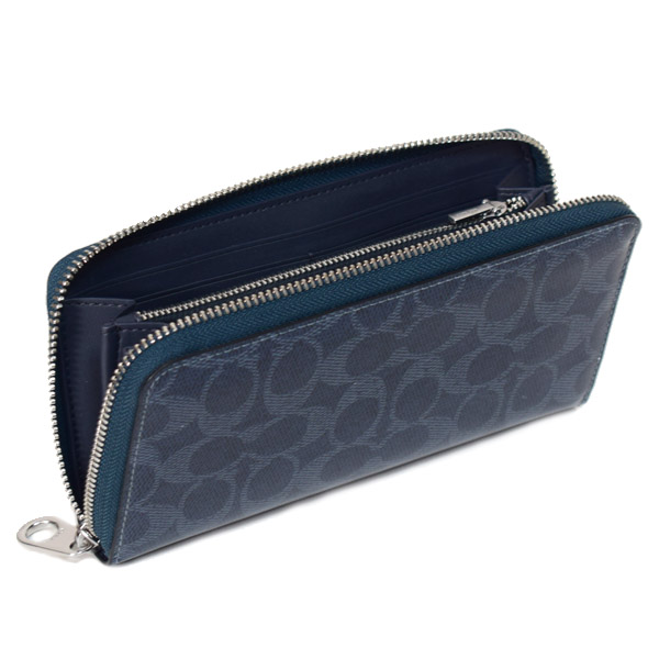 画像: 【COACH】コーチ 長財布 デニム パテント コーティングキャンバス レザー シグネチャー ロゴ リストレット ロング ジップ アラウンド 長財布 ダークデニム（日本未発売）