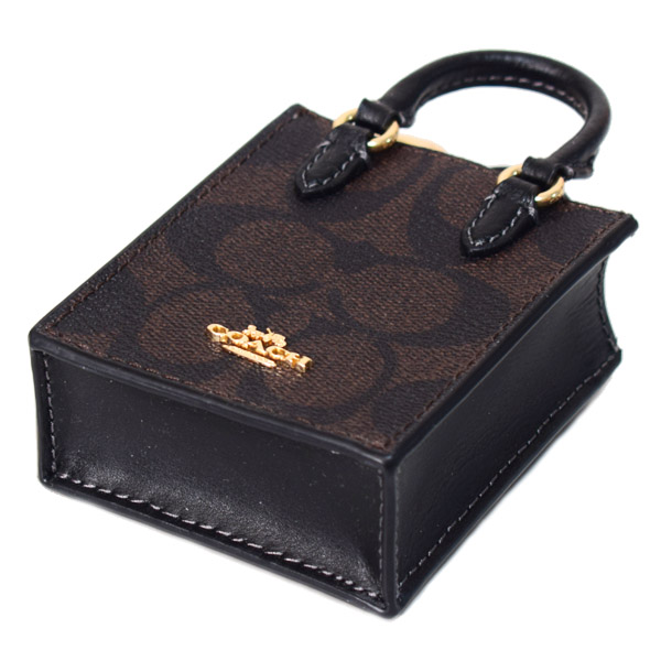 画像: 【COACH】コーチ キーホルダー コーティングキャンバス レザー シグネチャー ミニ ノースサウス トート バッグ ポーチ 小物入れ バッグチャーム ブラウン×ブラック（日本未発売）