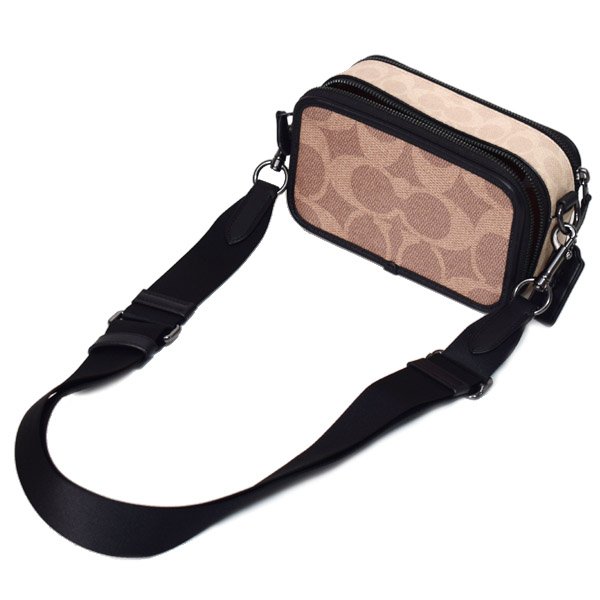 画像: 【COACH】コーチ メンズ バッグ コーティングキャンバス レザー シグネチャー ワイアット ダブルジップ 2WAY 斜め掛け クロスボディ クラッチ ショルダーバッグ サンド×タン〔日本未発売〕