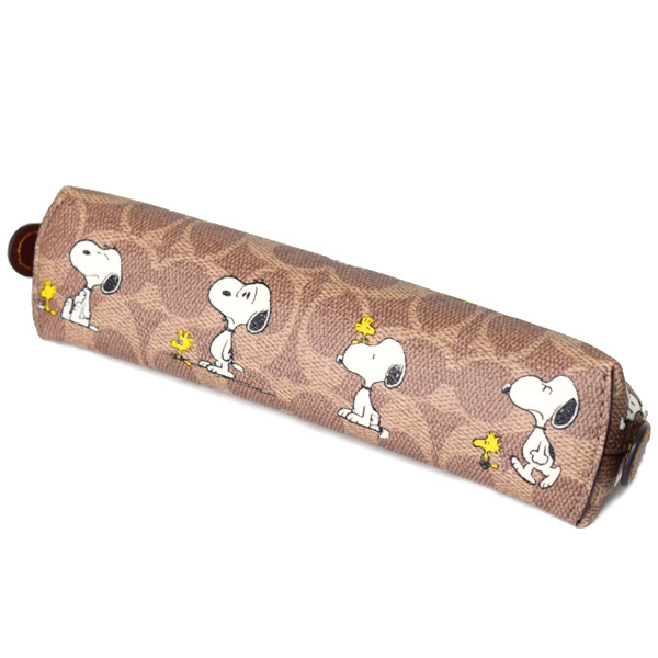 画像: 【COACH】コーチ スヌーピー ペンケース ピーナッツ コラボ ウッドストック レザー シグネチャー ペンシルケース タン×ブラウンマルチ（日本未発売）