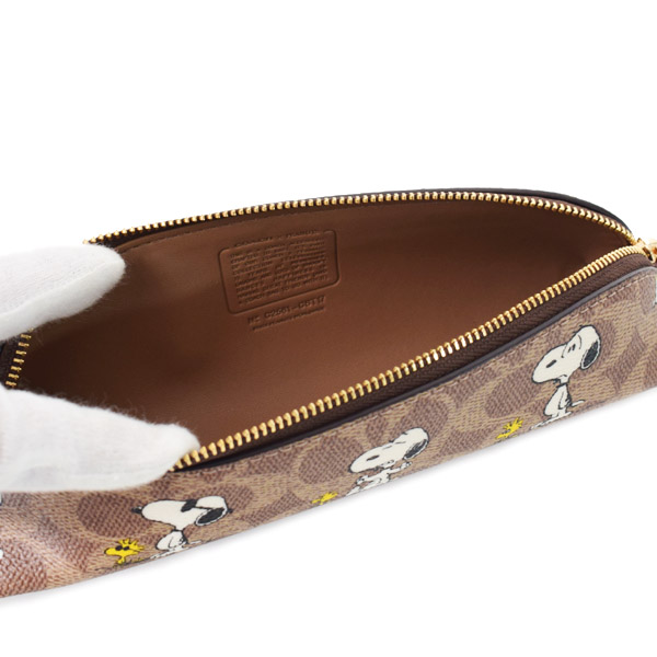 画像: 【COACH】コーチ スヌーピー ペンケース ピーナッツ コラボ ウッドストック レザー シグネチャー ペンシルケース タン×ブラウンマルチ（日本未発売）