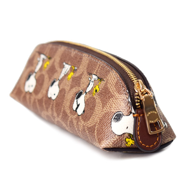 画像: 【COACH】コーチ スヌーピー ペンケース ピーナッツ コラボ ウッドストック レザー シグネチャー ペンシルケース タン×ブラウンマルチ（日本未発売）