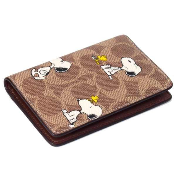 画像: 【COACH】コーチ スヌーピー カードケース ピーナッツ コラボ コーティングキャンバス レザー シグネチャー カードホルダー 二つ折り ID パスケース 定期入れ タンマルチ（日本未発売）