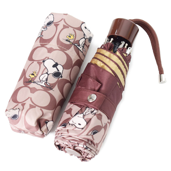 画像: 【COACH】コーチ スヌーピー 傘 ピーナッツ コラボ ウッドストック シグネチャー UVカット99% 晴雨兼用 日傘 ミニ アンブレラ 折りたたみ傘 ブラウンマルチ（日本未発売）