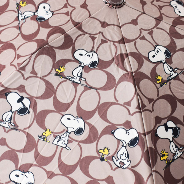 画像: 【COACH】コーチ スヌーピー 傘 ピーナッツ コラボ ウッドストック シグネチャー UVカット99% 晴雨兼用 日傘 ミニ アンブレラ 折りたたみ傘 ブラウンマルチ（日本未発売）