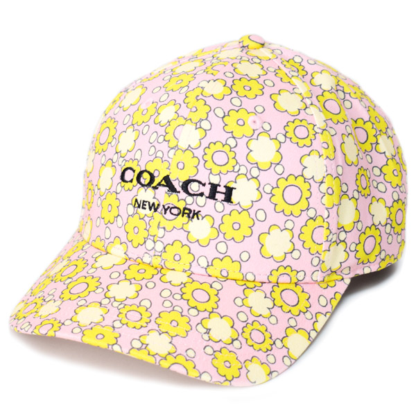 画像1: 【COACH】コーチ キャップ コットン シグネチャー 花柄 フラワー フローラル ロゴ ベースボール 帽子 ライム〔日本未発売〕 (1)