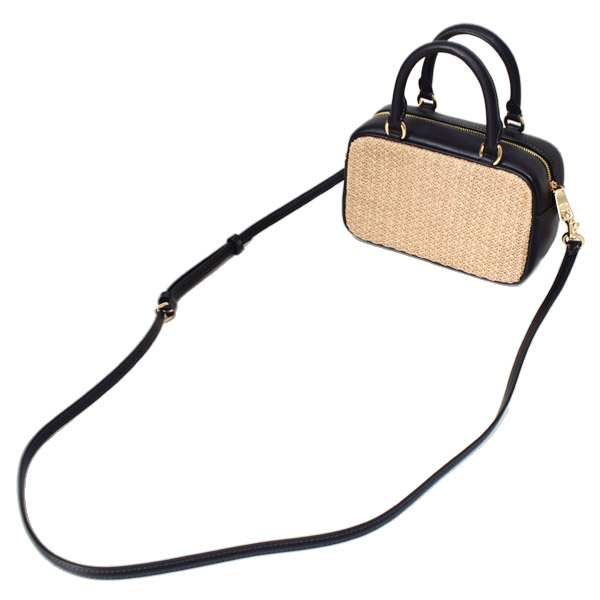画像: 【COACH】コーチ バッグ ストロー かごバッグ ミニ ロゴ サッチェル 2WAY レザー クロスボディ 斜め掛け ショルダー ボストン ハンドバッグ トースト×ブラック〔日本未発売〕