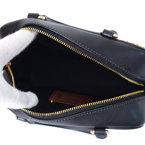 画像: 【COACH】コーチ バッグ ストロー かごバッグ ミニ ロゴ サッチェル 2WAY レザー クロスボディ 斜め掛け ショルダー ボストン ハンドバッグ トースト×ブラック〔日本未発売〕