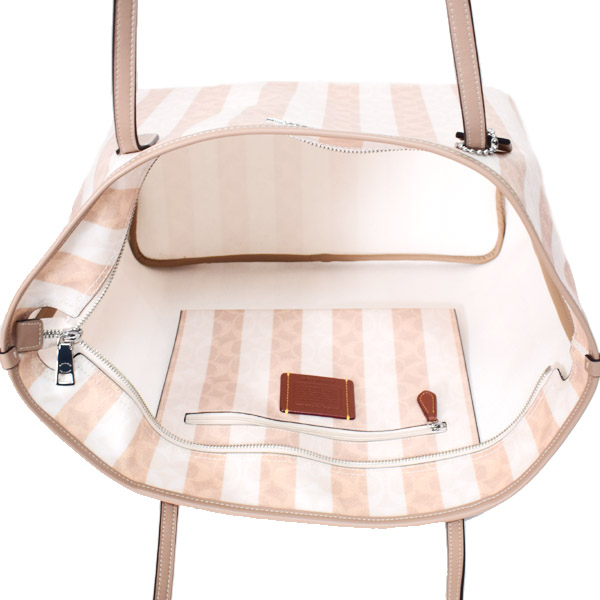 画像: 【COACH】コーチ バッグ コーティングキャンバス レザー シグネチャー ストライプ ロゴ シティ トートバッグ サンド×タン〔日本未発売〕