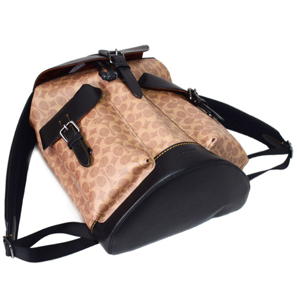 画像: 【COACH】コーチ メンズ バックパック コーティングキャンバス レザー シグネチャー ワーナー ラージ リュックサック バッグ タン×ブラック〔日本未発売〕
