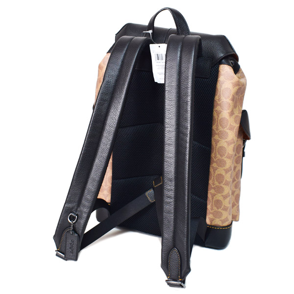 画像: 【COACH】コーチ メンズ バックパック コーティングキャンバス レザー シグネチャー ワーナー ラージ リュックサック バッグ タン×ブラック〔日本未発売〕