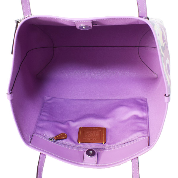 画像: 【COACH】コーチ バッグ 花柄 フラワー フローラル レザー ロゴ シティ トートバッグ アイボリー×パープルマルチ〔日本未発売〕