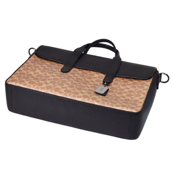 画像: 【COACH】コーチ メンズ バッグ コーティングキャンバス レザー シグネチャー サリバン ポートフォリオ 2WAY ビジネス ブリーフケース ショルダーバッグ タン×ブラック〔日本未発売〕