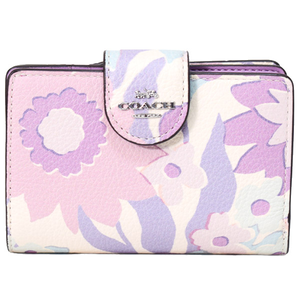 画像1: 【COACH】コーチ 財布 花柄 レザー フローラル プリント ミディアム コーナー ジップ ウォレット 二つ折り財布 アイボリーマルチ（日本未発売） (1)