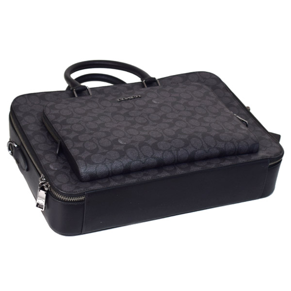画像: 【COACH】コーチ メンズ バッグ コーティングキャンバス レザー シグネチャー イーサン ブリーフ ダブルジップ 2WAY ビジネス キャリーフック ショルダーバッグ チャコール×ブラック〔日本未発売〕