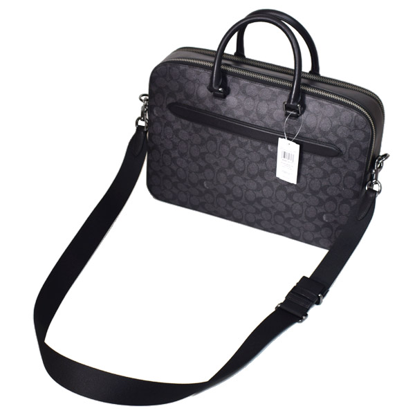 画像: 【COACH】コーチ メンズ バッグ コーティングキャンバス レザー シグネチャー イーサン ブリーフ ダブルジップ 2WAY ビジネス キャリーフック ショルダーバッグ チャコール×ブラック〔日本未発売〕