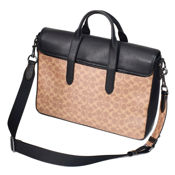 画像: 【COACH】コーチ メンズ バッグ コーティングキャンバス レザー シグネチャー サリバン ポートフォリオ 2WAY ビジネス ブリーフケース ショルダーバッグ タン×ブラック〔日本未発売〕