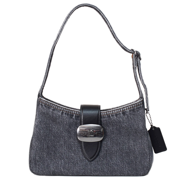 画像1: 【COACH】コーチ バッグ デニム エライザ レザー ロゴ ワンハンドル ショルダー ハンドバッグ ウォッシュドグレー（日本未発売） (1)