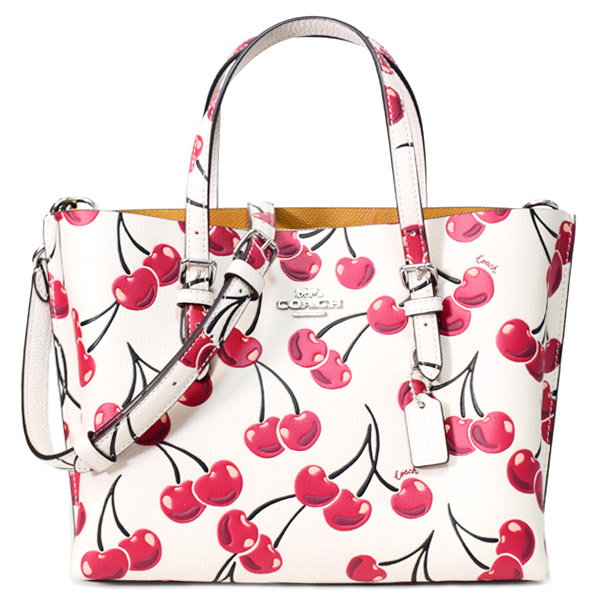 画像1: 【COACH】コーチ さくらんぼ バッグ ぺブルレザー チェリー モリー トート 25 ロゴ 2WAY クロスボディ 斜め掛け ショルダー ハンドバッグ チャークマルチ（日本未発売） (1)