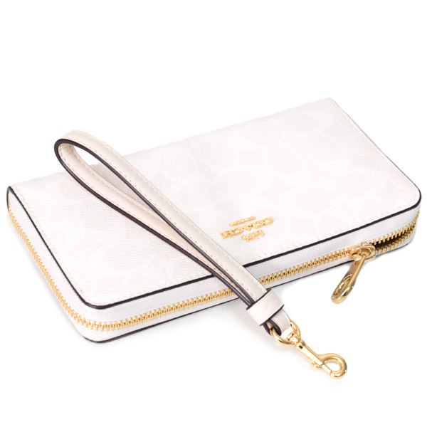 画像: 【COACH】コーチ 長財布 コーティングキャンバス レザー シグネチャー リストレット ロング ジップ アラウンド 長財布 ホワイト×チャーク（日本未発売）