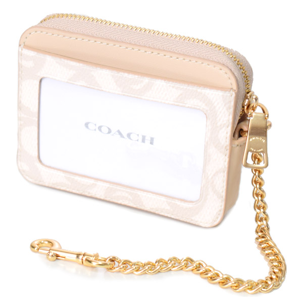 画像: 【COACH】コーチ コインケース コーティングキャンバス レザー シグネチャー チェーン ロゴ ジップ カードケース カードポーチ 定期入れ 名刺入れ 小銭入れ アイボリー（日本未発売）