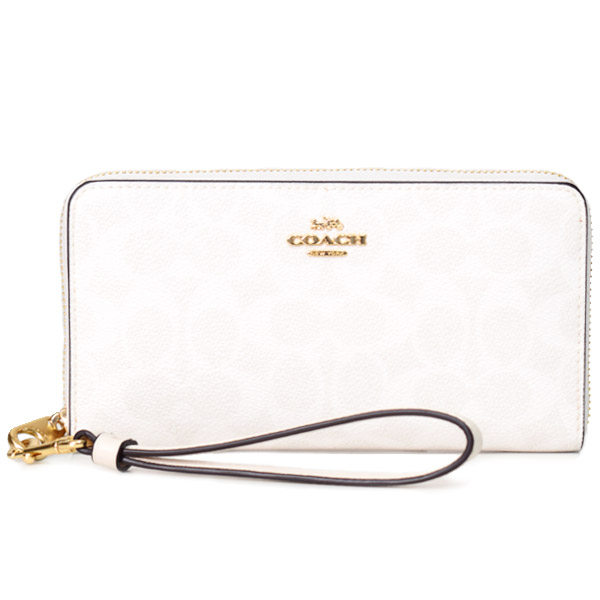 画像1: 【COACH】コーチ 長財布 コーティングキャンバス レザー シグネチャー リストレット ロング ジップ アラウンド 長財布 ホワイト×チャーク（日本未発売） (1)