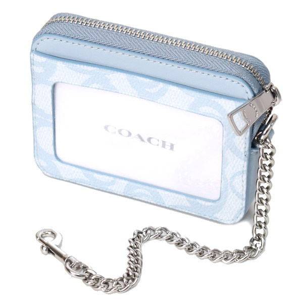 画像: 【COACH】コーチ コインケース コーティングキャンバス レザー シグネチャー チェーン ロゴ ジップ カードケース カードポーチ 定期入れ 名刺入れ 小銭入れ アイスブルー（日本未発売）
